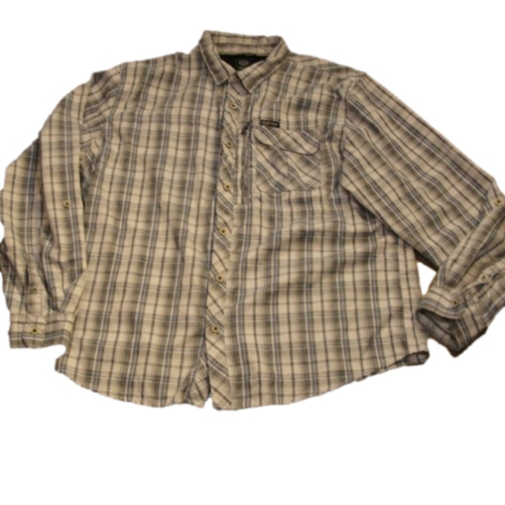 NWOT Wrangler Outdoor Men's Blue/Brown Plaid Button Front Shirt Size XXL